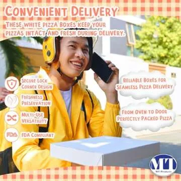 MT Products White Extra Thin Pizza Boxes 10" x 10" x 1.5" - Clay Coated Paperboard Pizza Box (Pack of 20) - Made in the USA