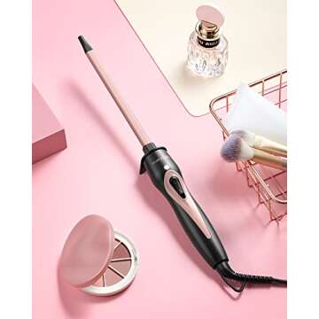 Wavytalk 3/8 Inch Small Curling Wand, Small Curling Iron, Super Skinny Rectangular Ceramic Barrel for Short & Long Hair, Dual Voltage Curling Wand, Instant Heat up to 390°F(Rose Gold)