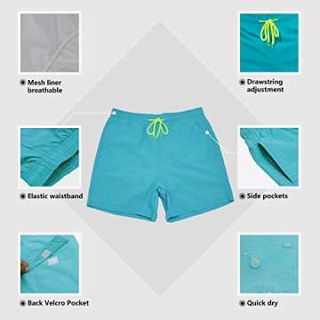 SILKWORLD Men's Swimming Surf Beach Shorts Mesh Liner(US L, Sky Blue)