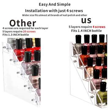 CQ Acrylic Nail Polish Holder Organizer - 5 Layer Clear Acrylic Display Rack for 72 Bottles and More