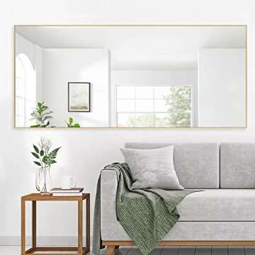 NeuType Full Length Mirror Floor Mirror Dressing Mirror Home Gym Mirror,Large Wall Mirror Bathroom Mirror Standing Mirror,Long Mirrors for Bedroom,Metal Frame,Gold,71"x34",No Stand