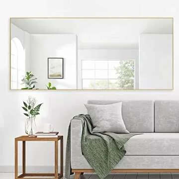 NeuType Full Length Mirror Floor Mirror Dressing Mirror Home Gym Mirror,Large Wall Mirror Bathroom Mirror Standing Mirror,Long Mirrors for Bedroom,Metal Frame,Gold,71"x34",No Stand