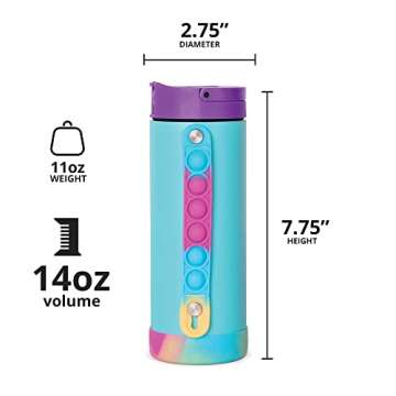 Elemental Iconic Kids Water Bottle with Straw Lid & Stress Relief Pop It Handle, Leak-Proof When Clo...