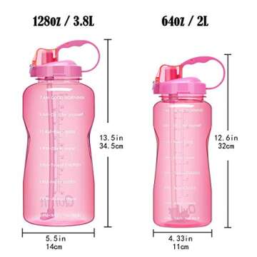 BuildLife Motivational Half Gallon Water Bottle BPA Free Wide Mouth with Straw & Time Marker to Ensure You Drink Enough Water Throughout The Day(64OZ,Light Pink)