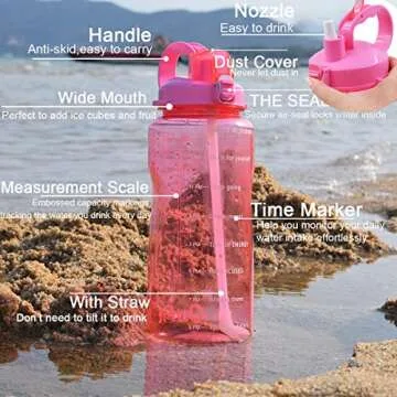 BuildLife Motivational Half Gallon Water Bottle BPA Free Wide Mouth with Straw & Time Marker to Ensure You Drink Enough Water Throughout The Day(64OZ,Light Pink)