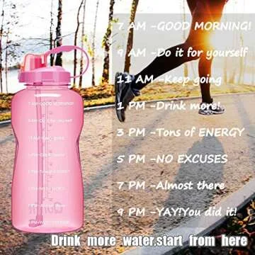 BuildLife Motivational Half Gallon Water Bottle BPA Free Wide Mouth with Straw & Time Marker to Ensure You Drink Enough Water Throughout The Day(64OZ,Light Pink)