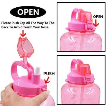 BuildLife Motivational Half Gallon Water Bottle BPA Free Wide Mouth with Straw & Time Marker to Ensure You Drink Enough Water Throughout The Day(64OZ,Light Pink)