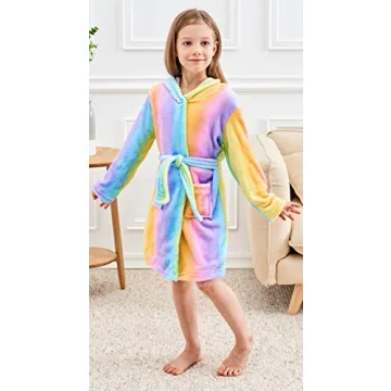 Doctor Unicorn Soft Unicorn Hooded Bathrobe Sleepwear - Unicorn Gifts for Girls (Rainbow, 10-11 Years)