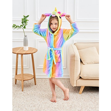 Doctor Unicorn Soft Unicorn Hooded Bathrobe Sleepwear - Unicorn Gifts for Girls (Rainbow, 10-11 Years)