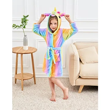 Doctor Unicorn Soft Unicorn Hooded Bathrobe Sleepwear - Unicorn Gifts for Girls (Rainbow, 10-11 Years)