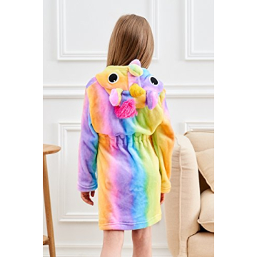Doctor Unicorn Soft Unicorn Hooded Bathrobe Sleepwear - Unicorn Gifts for Girls (Rainbow, 10-11 Years)