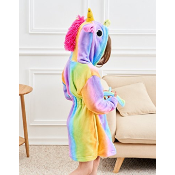 Doctor Unicorn Soft Unicorn Hooded Bathrobe Sleepwear - Unicorn Gifts for Girls (Rainbow, 10-11 Years)