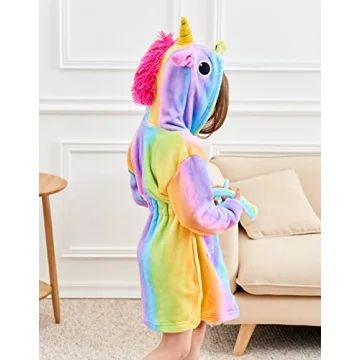 Doctor Unicorn Soft Unicorn Hooded Bathrobe Sleepwear - Unicorn Gifts for Girls (Rainbow, 10-11 Years)