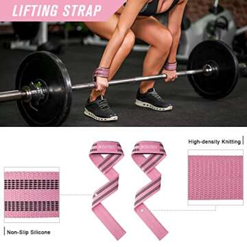 G4Free 9Pcs Barbell Pad Set for Squat, Hip Thrusts, Lunges, Leg day, Standard Olympic Bars with 2 Gym Ankle Safety Straps, 3 Hip Resistance Bands, 2 Lifting Strap, Barbell Pad, and Carry Bag (Pink)