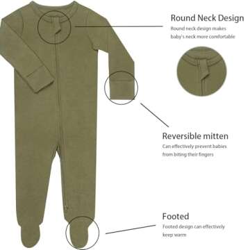 GUISBY Footed Long Sleeve Baby Pajamas with Zipper Cotton Infant Sleepwear
