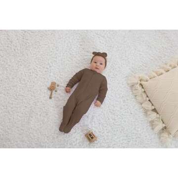 GUISBY Footed Long Sleeve Baby Pajamas with Zipper Cotton Infant Sleepwear