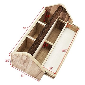 Ikee Design Small Natural Wood Color Wooden Craft Tool Box Caddy with a Handle for Storage Tool, Makeup, Collections with 5 Compartments for Storage and Organizing, 10 W x 5.1 D x 3.5 H in