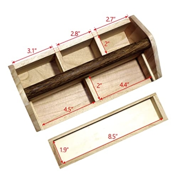 Ikee Design Small Natural Wood Color Wooden Craft Tool Box Caddy with a Handle for Storage Tool, Makeup, Collections with 5 Compartments for Storage and Organizing, 10 W x 5.1 D x 3.5 H in