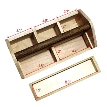 Ikee Design Small Natural Wood Color Wooden Craft Tool Box Caddy with a Handle for Storage Tool, Makeup, Collections with 5 Compartments for Storage and Organizing, 10 W x 5.1 D x 3.5 H in