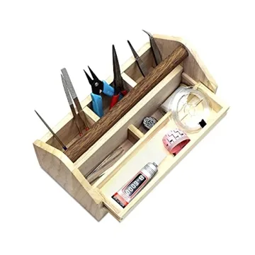 Ikee Design Small Natural Wood Color Wooden Craft Tool Box Caddy with a Handle for Storage Tool, Makeup, Collections with 5 Compartments for Storage and Organizing, 10 W x 5.1 D x 3.5 H in
