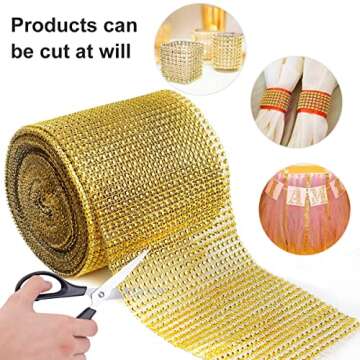 Bling Rhinestone Diamond Mesh Ribbon Wrap,Storystore Silver Acrylic Bling Diamond Wrap Ribbon for Wedding, Cake, Vase Decorations, Party Supplies (30Ft Silver 30Ft Gold)