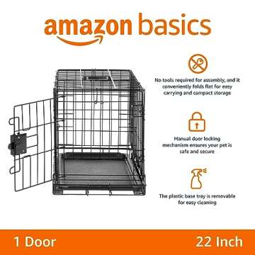 Amazon Basics Durable, Foldable Metal Wire Pet Crate with Tray, Portable and Sturdy for Travel, Sing...