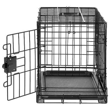 Amazon Basics Durable, Foldable Metal Wire Pet Crate with Tray, Portable and Sturdy for Travel, Single Door, Divider Panel, Perfect Size for Small Dogs, 22 Inches, Black