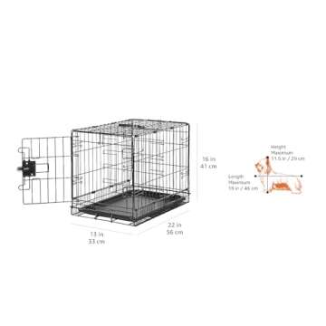 Amazon Basics Durable, Foldable Metal Wire Pet Crate with Tray, Portable and Sturdy for Travel, Single Door, Divider Panel, Perfect Size for Small Dogs, 22 Inches, Black