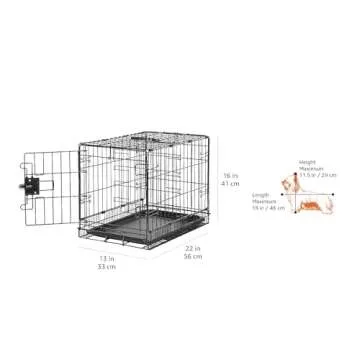 Amazon Basics Durable, Foldable Metal Wire Pet Crate with Tray, Portable and Sturdy for Travel, Single Door, Divider Panel, Perfect Size for Small Dogs, 22 Inches, Black