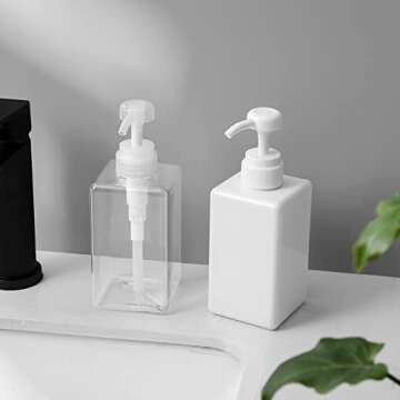 Pump Bottle, Refillable Plastic Empty Lotion Soap Dispenser Liquid Container for Bathroom Shampoo and Body Wash, 15oz/450ml White 2 Pack
