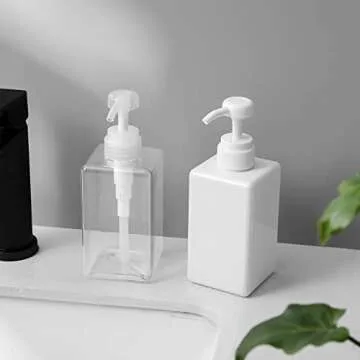 Pump Bottle, Refillable Plastic Empty Lotion Soap Dispenser Liquid Container for Bathroom Shampoo and Body Wash, 15oz/450ml White 2 Pack