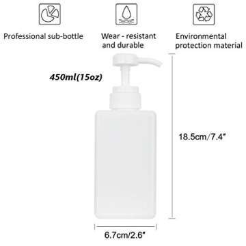 Pump Bottle, Refillable Plastic Empty Lotion Soap Dispenser Liquid Container for Bathroom Shampoo and Body Wash, 15oz/450ml White 2 Pack