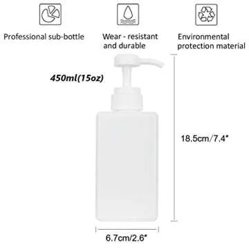 Pump Bottle, Refillable Plastic Empty Lotion Soap Dispenser Liquid Container for Bathroom Shampoo and Body Wash, 15oz/450ml White 2 Pack
