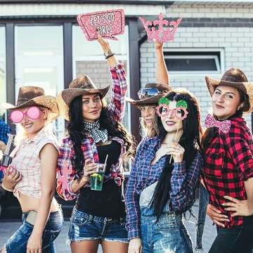 Blulu 26 Pieces West Cowboy Photo Booth Props Kit, Cowgirl Western Party Decorations Selfie Props for Western Theme Party Favors Supplies(Cowgirl)