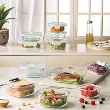 FineDine 24 Piece Glass Storage Containers with Lids - Leak Proof, Dishwasher Safe Glass Food Storage Containers for Meal Prep or Leftovers (24 Piece, Green)