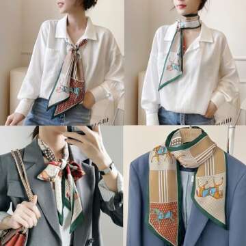 vimate Horse Scarf for Women Silk -Fashion Bag Scarf for Handbags Silk Satin Neck Scarf for Hairband Headband Ribbon Purse Scarf(Style 09)