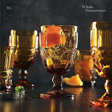 Whole Housewares Colored Amber Goblet Glasses Set of 6