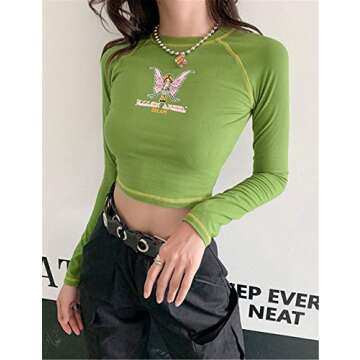 MISSACTIVER Women’s E-Girl Graphic and Letter Printing Stitch Crop Tops Summer O Neck Short Sleeve Crop Tee Top