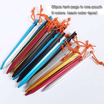 HIKEMAN 20 Pcs Tent Pegs Aluminium Alloy Tent Stakes with Drawstring Bag for Outdoor Camping Trip, Hiking, Beach, Hammock Tarp Shelter (20 Pcs)