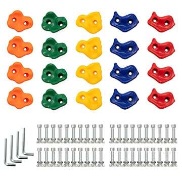 Mlian 20 PCS Rock Climbing Holds Set, 2 PCS Rock Wall Grips Safety Handles, 1 PC Steering Wheel Pirate Ship Wheel with Mounting Screws and Hardware for DIY Kids Indoor and Outdoor Playground Play Set