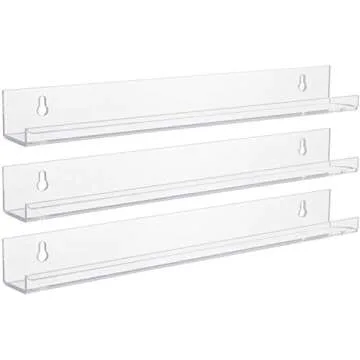 Sorbus Acrylic Floating Shelf Funko Pop Organizer, Clear Invisible Display Rack Ledge - Books, Figurine, Nail Polish Picture Frame Storage, Wall Mounted Vinyl Records Shelves Bathroom, Nail Salon