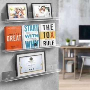 Sorbus Acrylic Floating Shelf Funko Pop Organizer, Clear Invisible Display Rack Ledge - Books, Figurine, Nail Polish Picture Frame Storage, Wall Mounted Vinyl Records Shelves Bathroom, Nail Salon