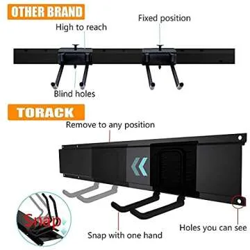 TORACK Tool Storage Rack, Heavy Duty Steel Garage Wall Mount Garden Tool Organizer for Ladders, Chairs, Shovels, Broom, Power tools (8-Pack 5.7"-11" Mixed Hooks, up to 800 lbs)