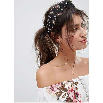 ZOLEAROPY Jeweled Knotted Headband - Pearl Rhinestone Embellished Wide Top Knot Hairband Headpiece for Sports Game Day Hair Accessory Gift