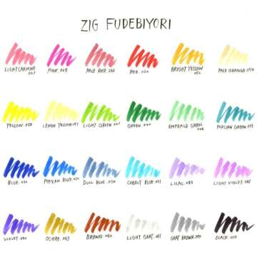 Kuretake ZIG FUDEBIYORI Brush Pens 24 Colors set, AP-Certified, Odourless, Xylene free, Flexible Hard brush tip, Effective for both details and larger spaces, Professional quality, Made in Japan