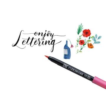 Kuretake ZIG FUDEBIYORI Brush Pens 24 Colors set, AP-Certified, Odourless, Xylene free, Flexible Hard brush tip, Effective for both details and larger spaces, Professional quality, Made in Japan