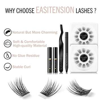 EASITENSION DIY Eyelash Extension, 3D Effect Glue Bonded Band Cluster Lashes Individual Lash Cluster...