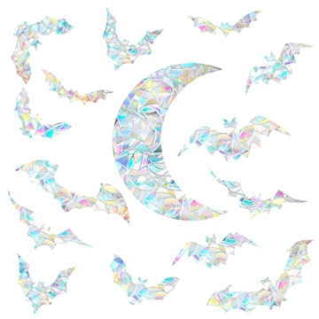 Enchanting Bat Moon Window Clings: 15 Rainbow Bats & Moon Static Stickers Makes Your Space Magical