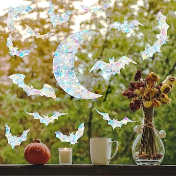 Bat Moon Window Clings Easy to Apply Rainbow Decals