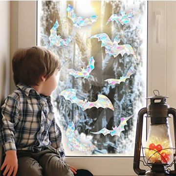 Bat Moon Window Clings Easy to Apply Rainbow Decals